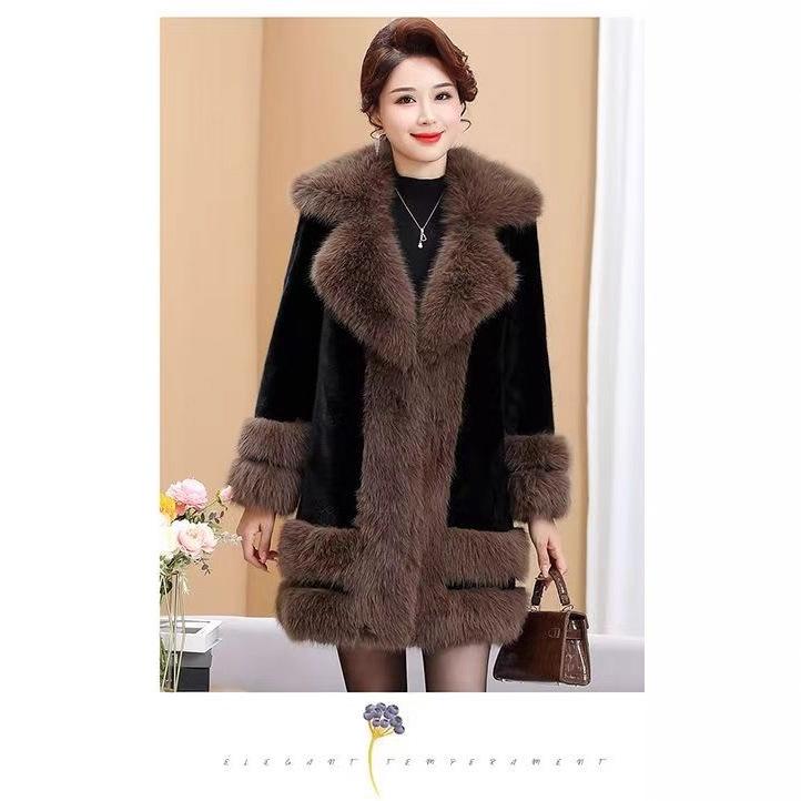 Atmosferă de modă de toamnă și iarnă, temperament subțire, haină de blană high-end, haină de blană pentru femei, ținută mamă