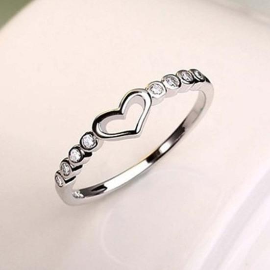Women Hollow Heart Rhinestone Inlaid Finger Ring Wedding Party Jewelry Gift