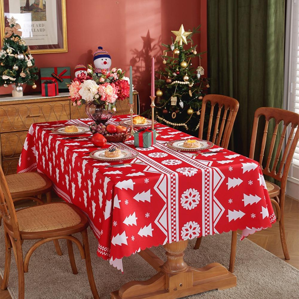Christmas Tablecloth Waterproof Printed Fabric Holiday Dining Table Cover for Festive Decor