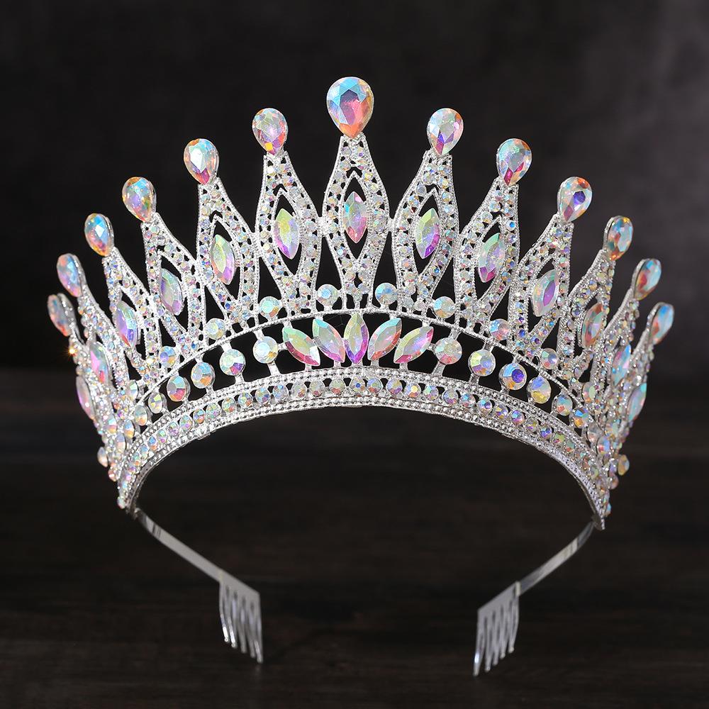 Baroque Queen Large Crystal AB Crowns For Bridal Women Girls Wedding Tiaras Diadem Comb Princess Party Hair Dress Jewelry