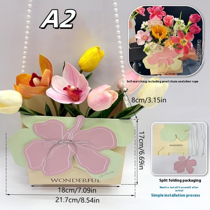 1Pc Portable Flower Basket Rose Flower Wrapping Box Gift Bag For Wedding Birthday Christmas Party Flower Bouquet Decor Supplies