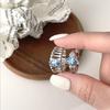 Korean Style Blue Pupil 925 Sterling Silver Ring with Irregular Texture - Women's High-End Fashionable Jewelry Trend 2026.
