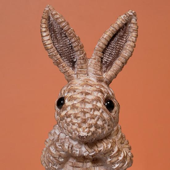 Yousheng Bunny Decoration Rattan Effect Resin Candle Holder Imitation Rattan Texture Easter Bunny Ornament Resin Figurine Home Table