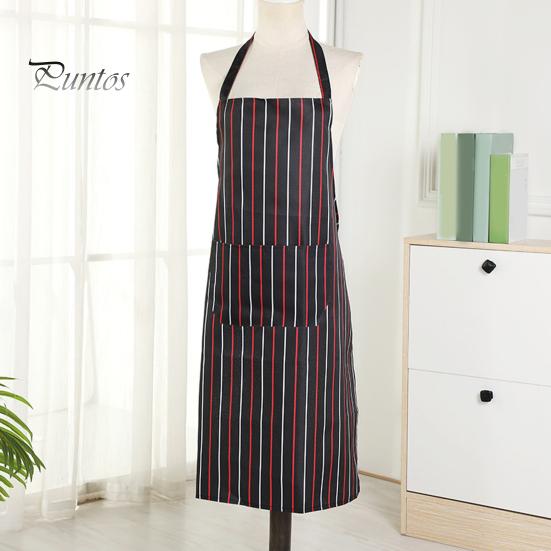 Oil-proof Chef Apron Waterproof Cleaning Bib Stripe Design Adjustable Polyester Cotten with Tool Pockets Wear-resistant for Men Women Oil Stain