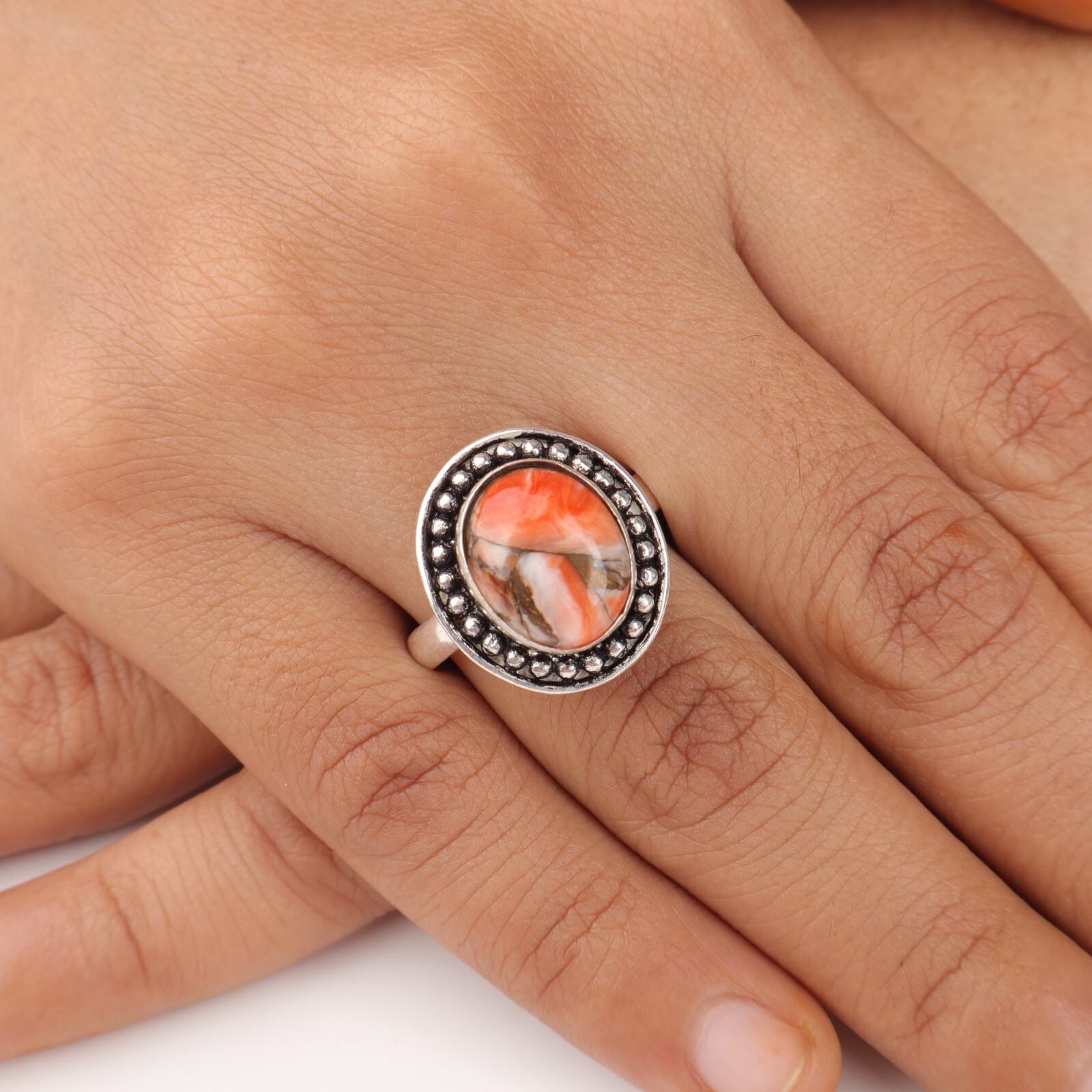 

Оранжевая медь бирюзовый драгоценный камень серебро 925 пробы штампованное ювелирное изделие ручной работы кольцо обещания RR-62-47 6