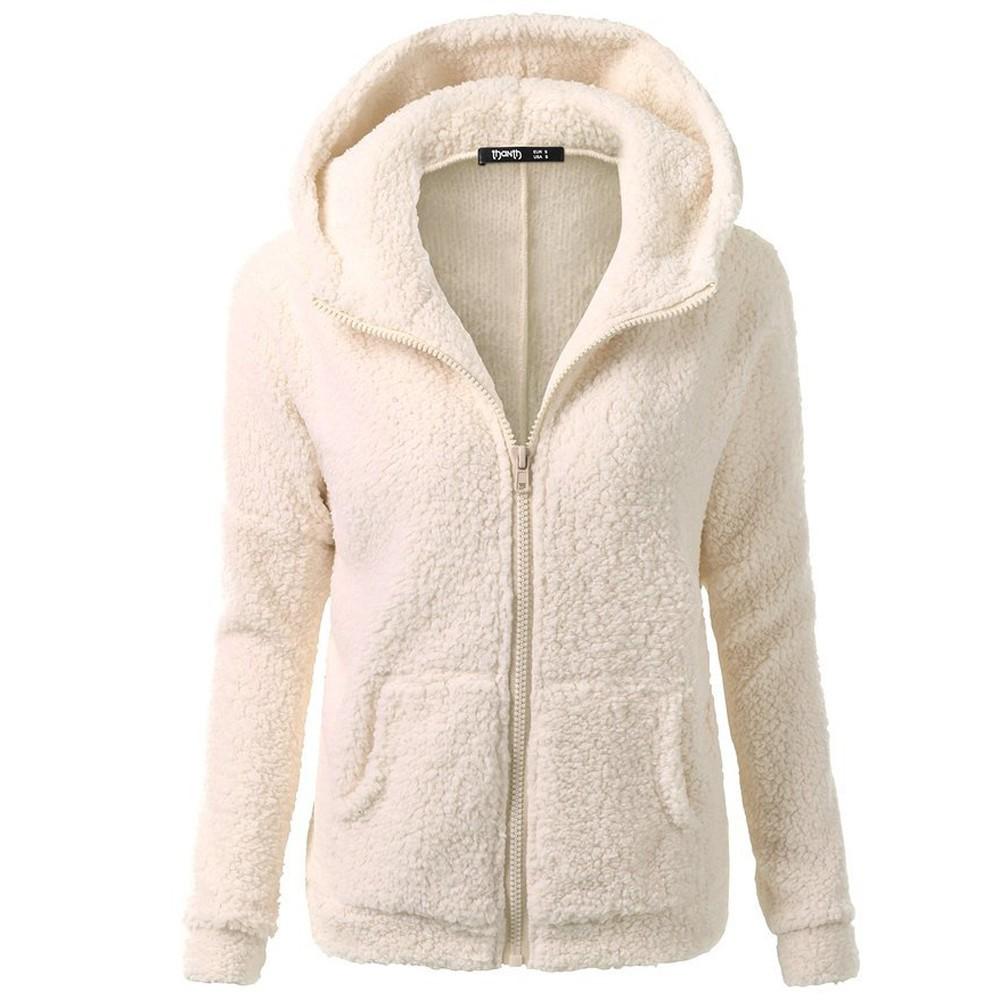 Abrigo de invierno para mujer, sudadera con capucha y cremallera de felpa