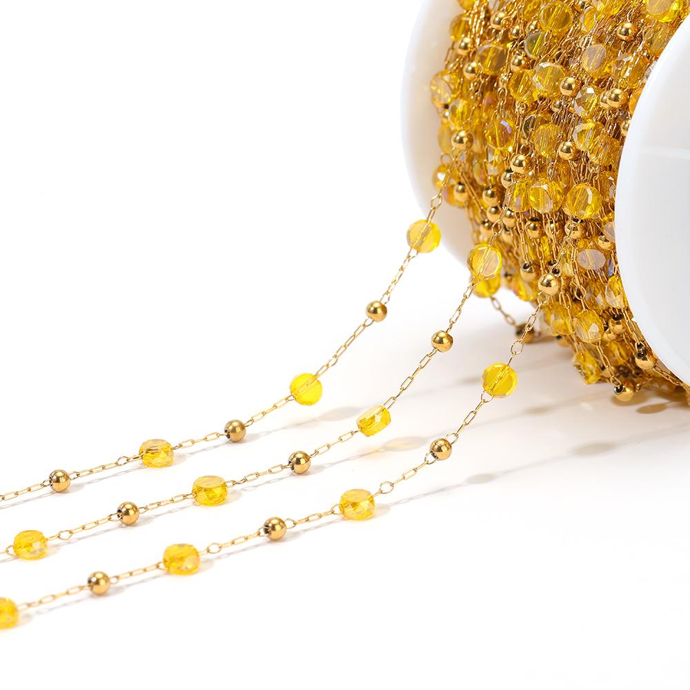 1 Meter Stainless Steel Vacuum Gold Beads Chains with 4mm Crystal Glass for DIY Necklace Findings Craft Bracelets Jewelry Making