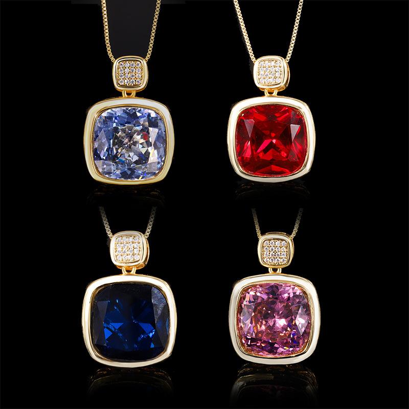 Jewelry Simulation Red Corundum Gold Retro Exquisite Pendant Necklace Main Stone 16 * 16