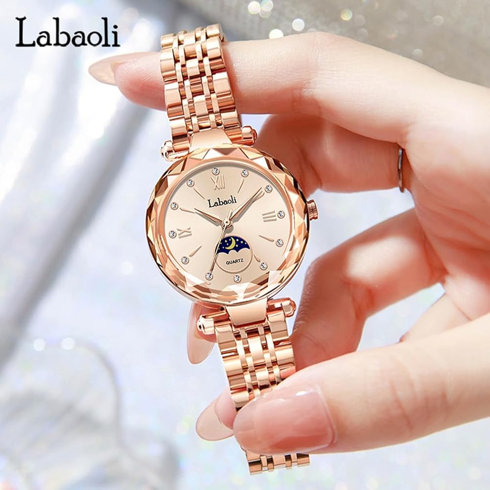 Rose Gold Women's Watch with Crystal, Waterproof, Stainless Steel, Business Style
