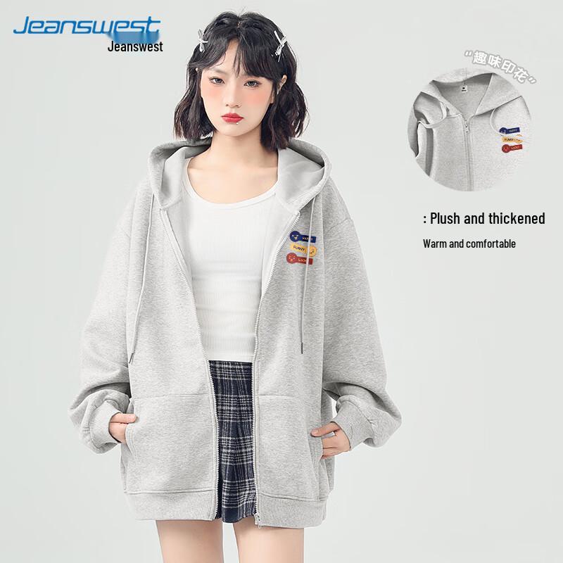 JEANSWEST Women's Fleece Lined Hooded Zip-Up Sweatshirt Jacket