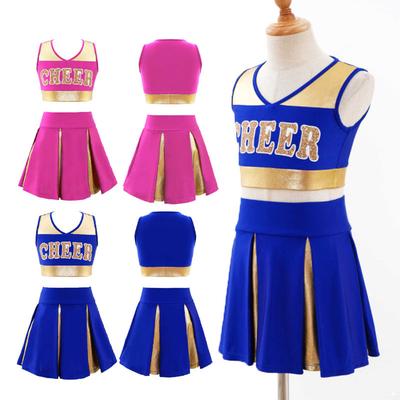 Kids Girls Cheerleading Outfits Sleeveless Crop Top with Skirt School Uniform Cheer Dress Party Cosplay Costume