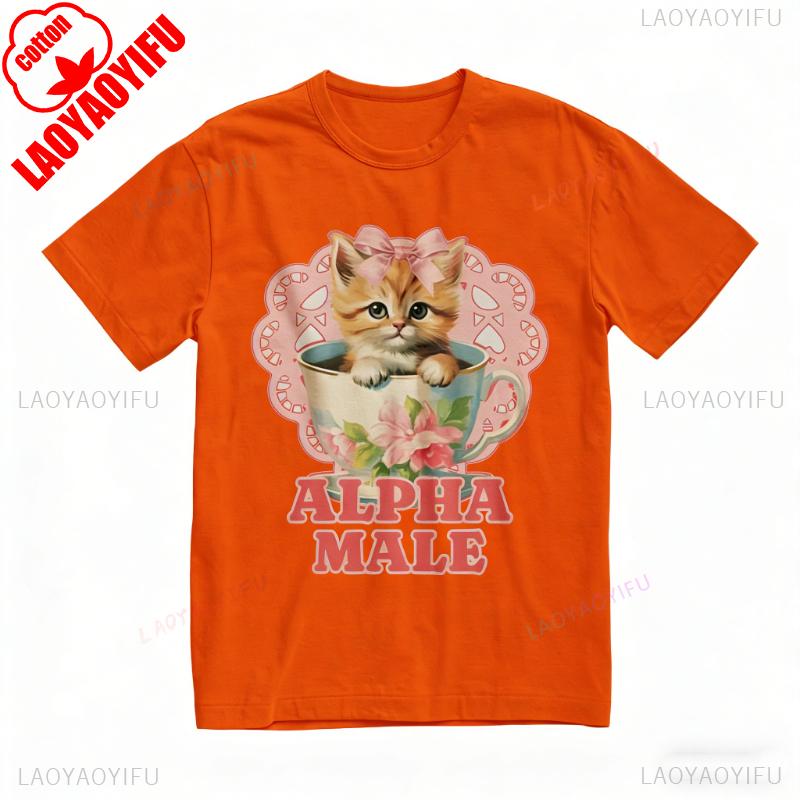 Alpha Male Funny Kitten Tshirt Funny Cat Meme Shirt Boyfriend Gifts Father Mom Lover Summer Cotton Casual Crewneck Tee Tops S