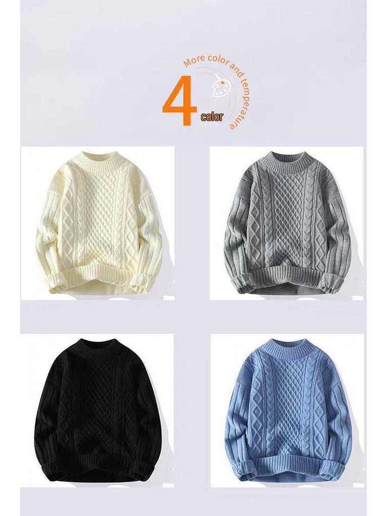 Men's Teen Fleece-Lined Winter Crew Neck Sweater - Warm, Thick, Trendy Knit