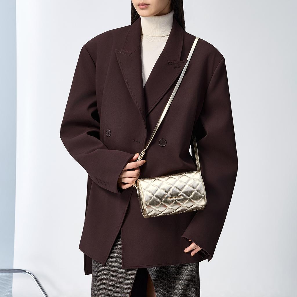 Charles & Keith Quilted Small Square Bag Evening Party Annual Meeting PU Crossbody Shoulder Bag Small Women bags Burgundy Champagne CK2-20701600-A