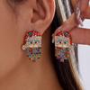 Elegant Christmas Santa Rhinestone Pearl Tassel Drop Earrings for Women Festive Holiday Statement Earrings Christmas Party Gifts