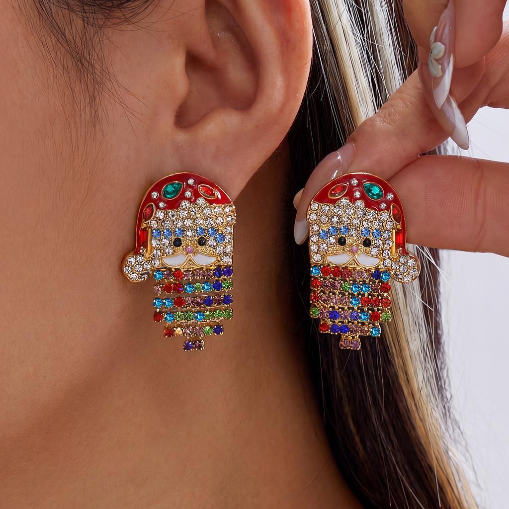 Elegant Christmas Santa Rhinestone Pearl Tassel Drop Earrings for Women Festive Holiday Statement Earrings Christmas Party Gifts
