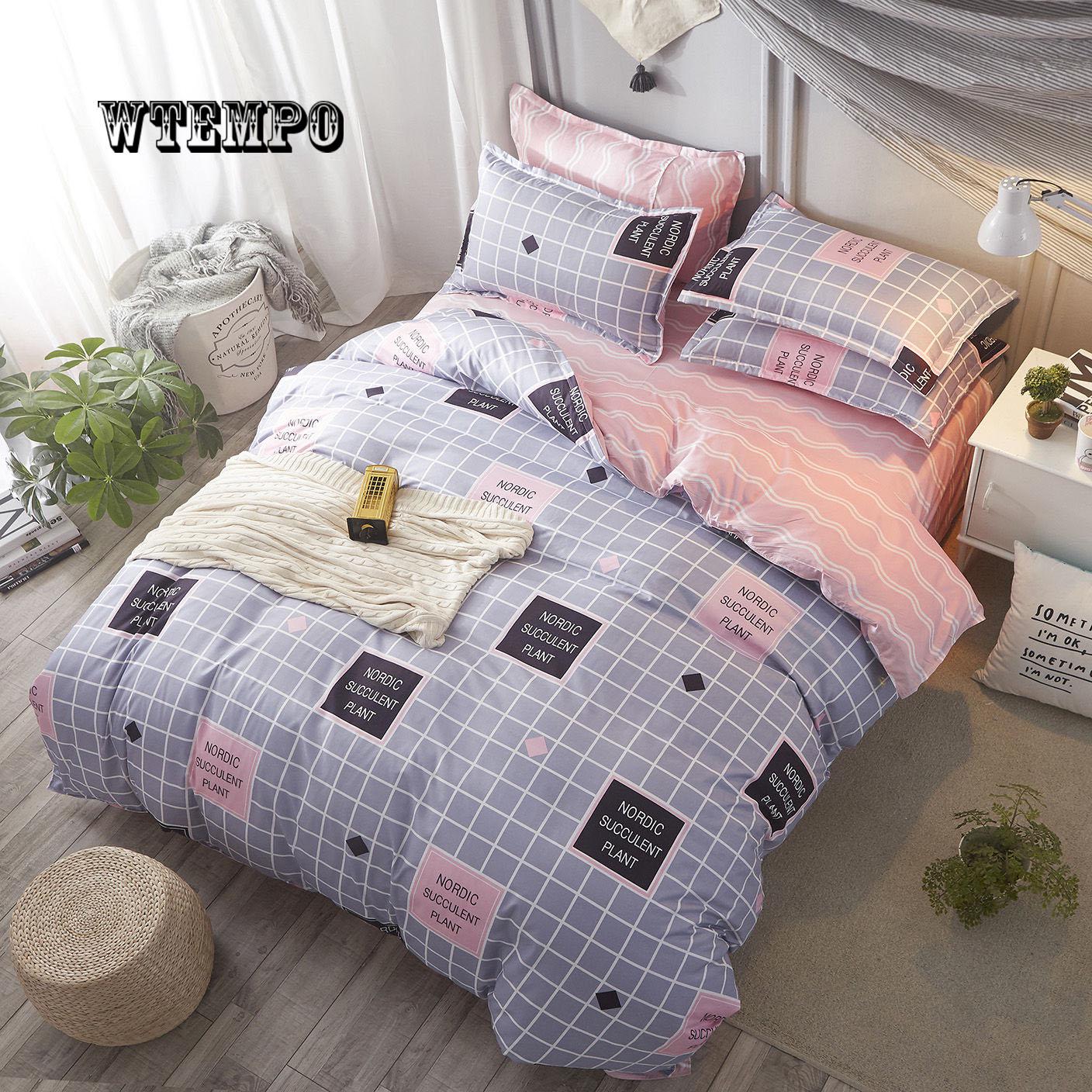 

Новый комплект постельного белья из 4 предметов, дышащее покрывало, приятное для кожи, хлопковое украшение для кровати 4 Pcs Single