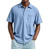 Men's Summer Solid Color Button Pocket Lapel Loose Raglan Short Sleeve Top