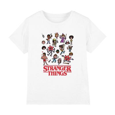Stranger Things Zeichentrickfiguren Kinder T-Shirt 7-13 Jahre, Weiß