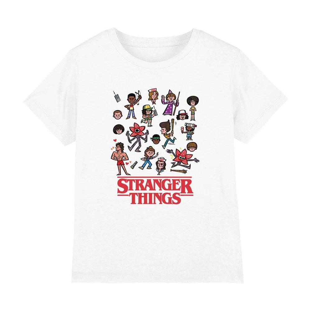 Stranger Things Cartoon Characters Kids T-Shirt 7-13 Years, White 2XL