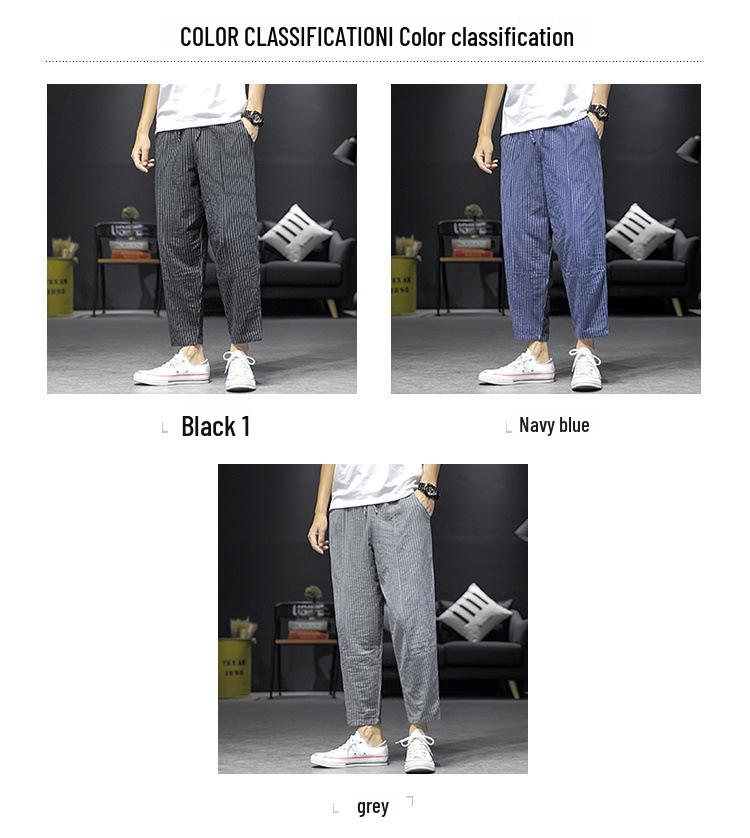 Męskie spodnie haremowe w paski: Młodzieżowy Trend Casual Szerokie Nogawki Długość 9/10