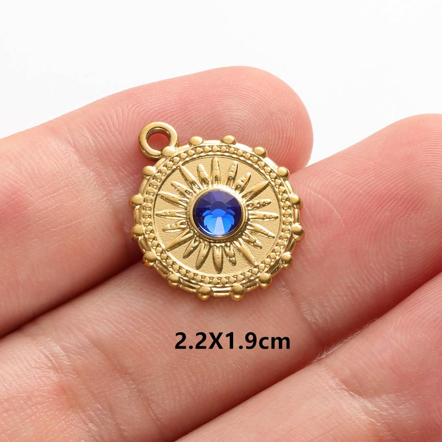6pcs Real Gold Plated Blue/Dark Blue Rhinestone Evil Eye Pendant Stainless Steel Turkish Eye Charms For Jewelry Making Supplies
