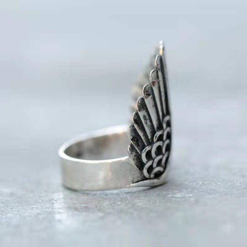 Exquisite and Popular New Angel Wing Ring Retro Imitation Black Angel Wing Open Ring Decoration