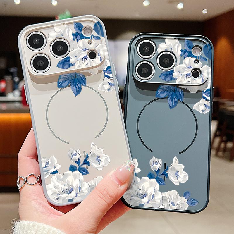 White Gardenia Floral Pattern For iPhone 17 Pro Max Funda iPhone 16 15 14 13 Pro Max Skin Feeling Magnetic For Magsafe Shockproof Bumper Cover