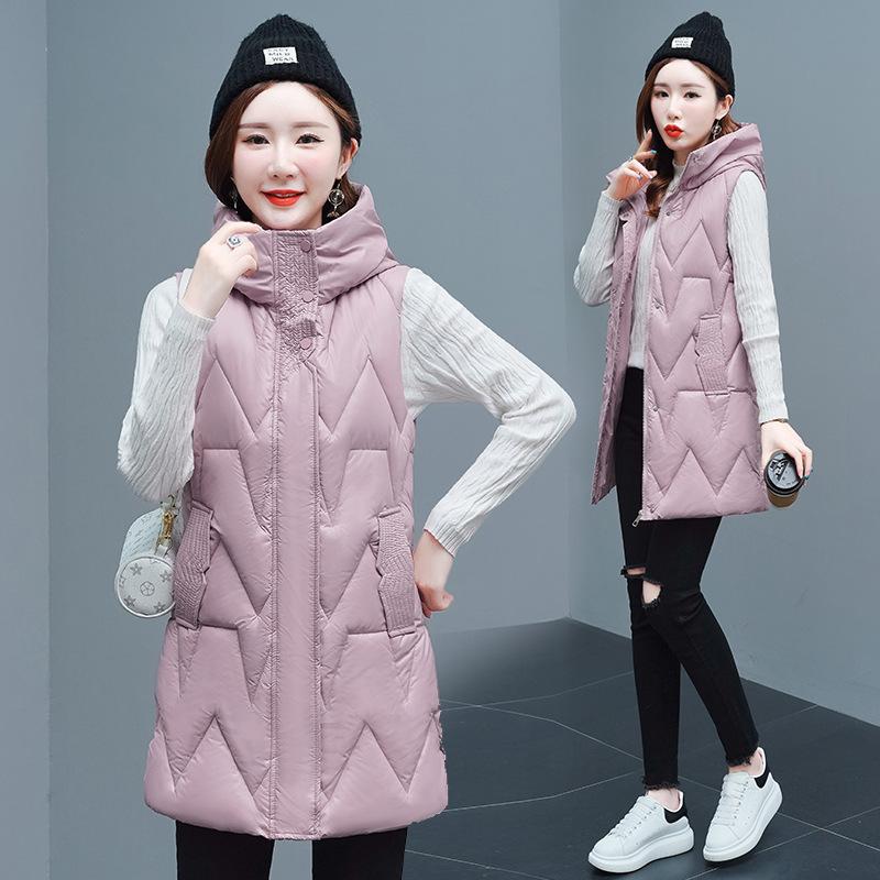 

Осенне-зимняя женская однотонная свободная утолщенная теплая жилетка без рукавов средней длины с капюшоном, женская куртка 4XL