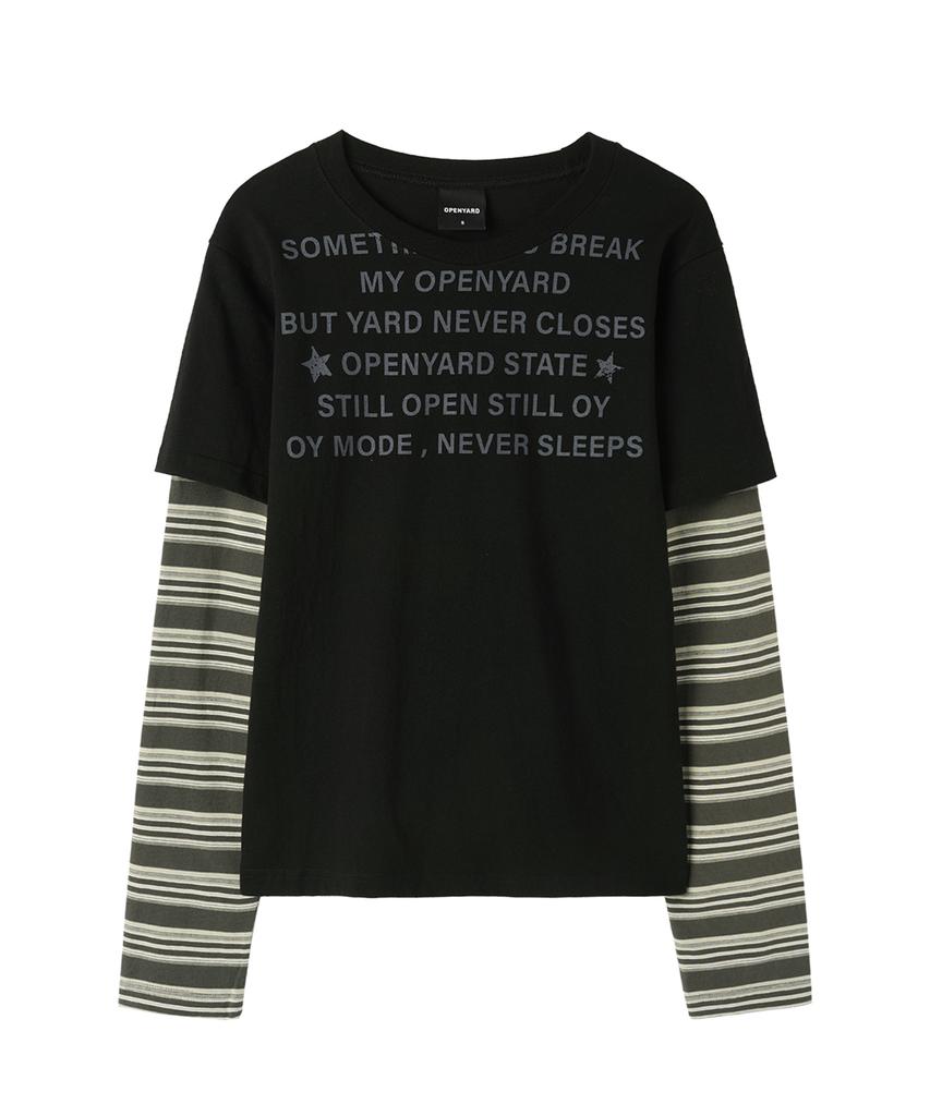 OPENYARD(OY) Never Sleep Stripe Layered L/S Tee - Black