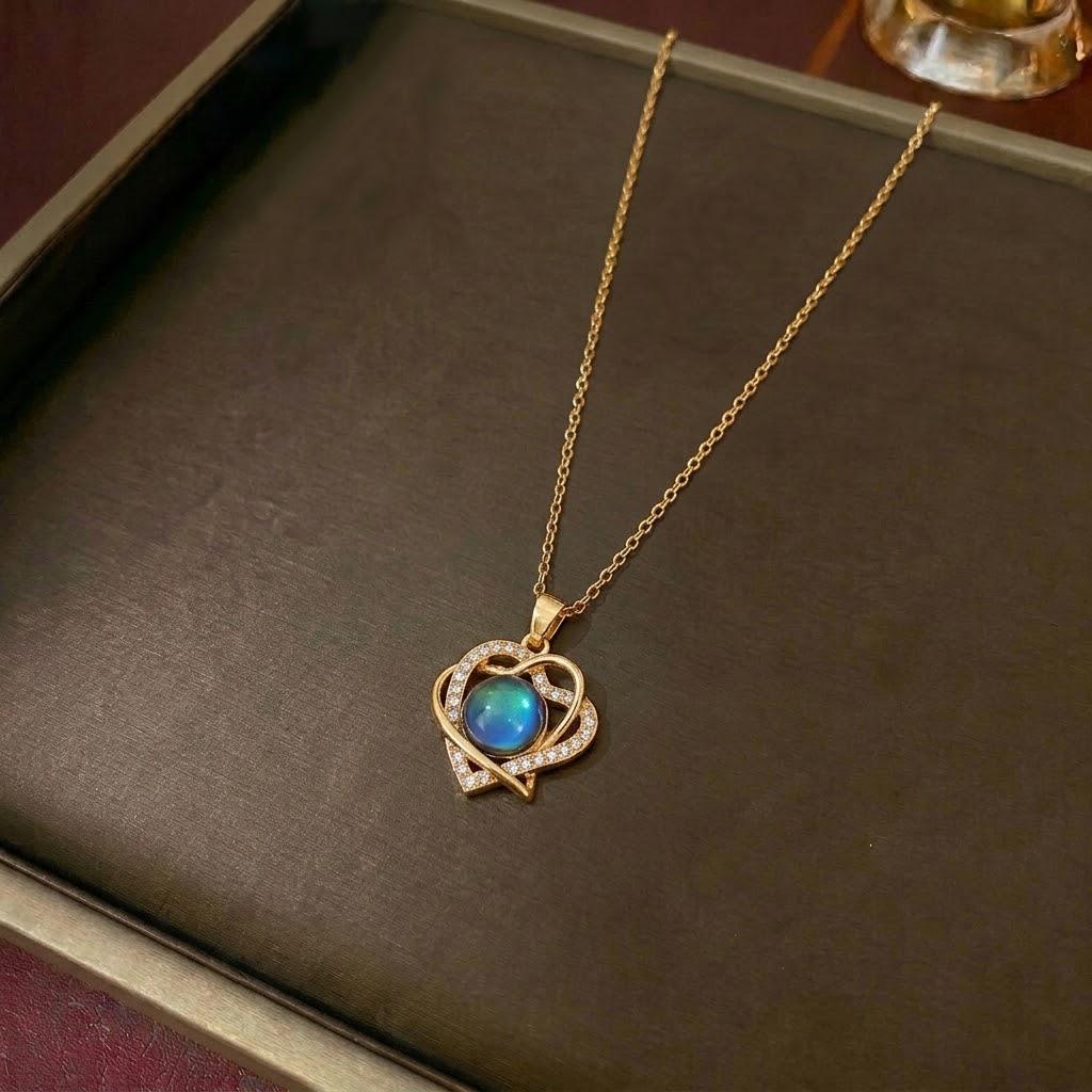 Women's Cross-Border Fashion Necklace with Colorful Zirconia Heart and Titanium Steel Clavicle Chain