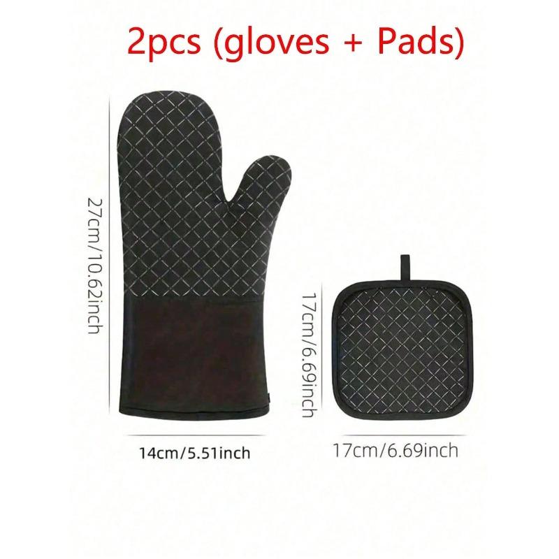 Silicone Heat Resistant Gloves With Insulation Pad - Non-Slip, Heat Resistant Up To 350°C, Suitable For Barbecue, Baking, Cooking, Grilling 2pcs (gloves + Pads) чёрный