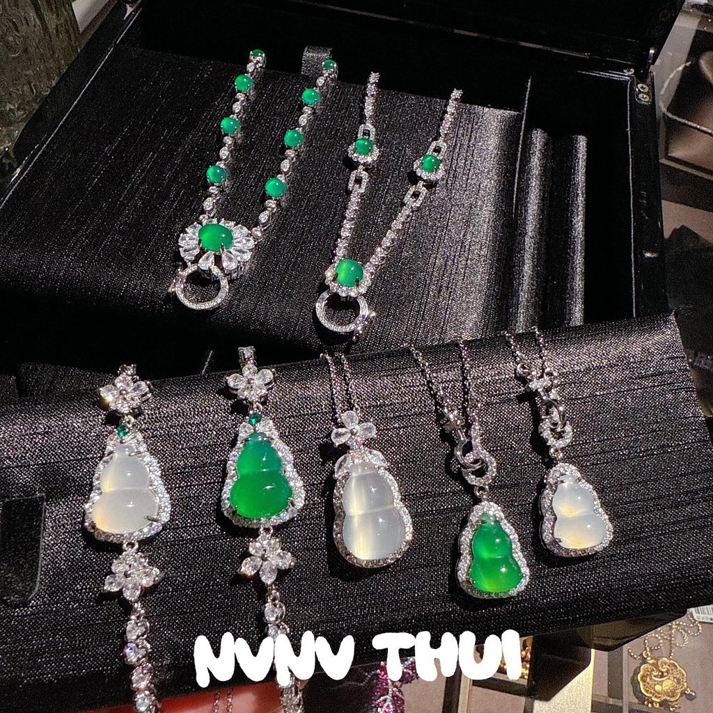 Jewelry, Chalcedony Agate Yang Green Gourd Ice Pendant Lock Necklace, Classic Comparable To Jadeite Fulu Bracelet