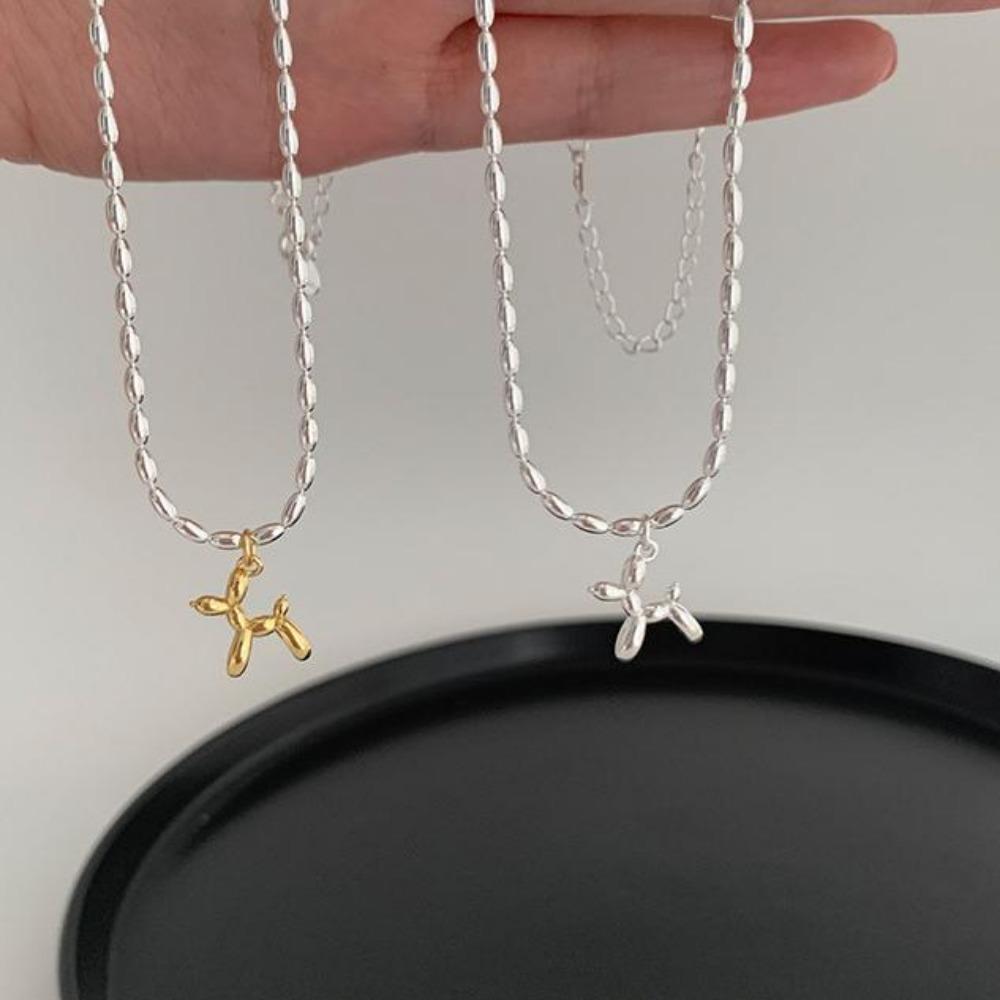 Stainless Steel Cute Style Balloon Dog Pendant Necklace Sweet Funny Clavicle Chain Unique Girl Birthday Gift