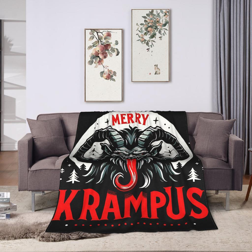 Soft Blanket Travel Office Merry Krampus Horror Bedding Throws  Flannel Bedspread For Couch Chair Street Trend Sofa Bed Cover