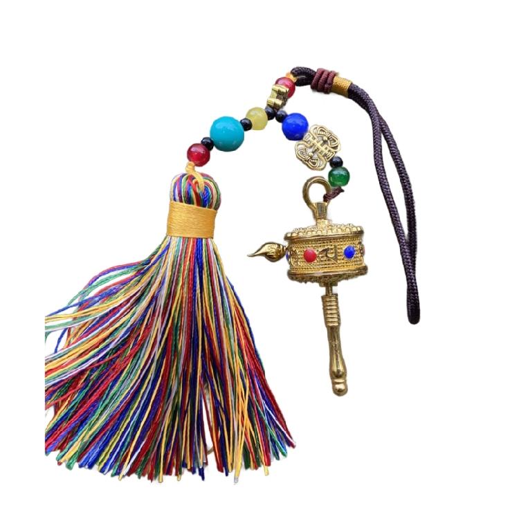

Colorful Tibetan Prayer Keychain Handcrafted Ethnic Pendant Handwoven for Bag small золотий