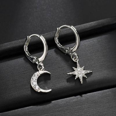 New Exquisite  Sterling   Star Moon Zircon Hoop Earrings Women Fashion Pendant Earrings Jewelry