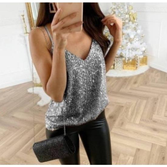 

IHUASU весенне-летний топ с v-образным вырезом, популярный золотой повседневный сексуальный маленький жилет с бретелькой на шее 4XL серебряный