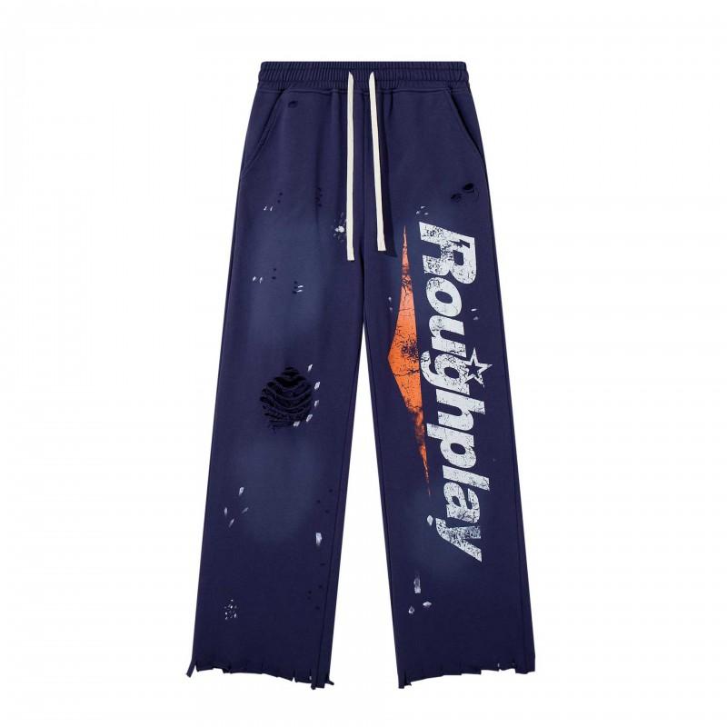 Roughplay Streetwear Pants Mens Loose Fit Distressed Washed Drawstring Trousers