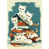 1pc Frameless Canvas Painting  Cartoon Cat with Books Poster Print Canvas Painting Wall Art Picture Library Bookstore Room Decor