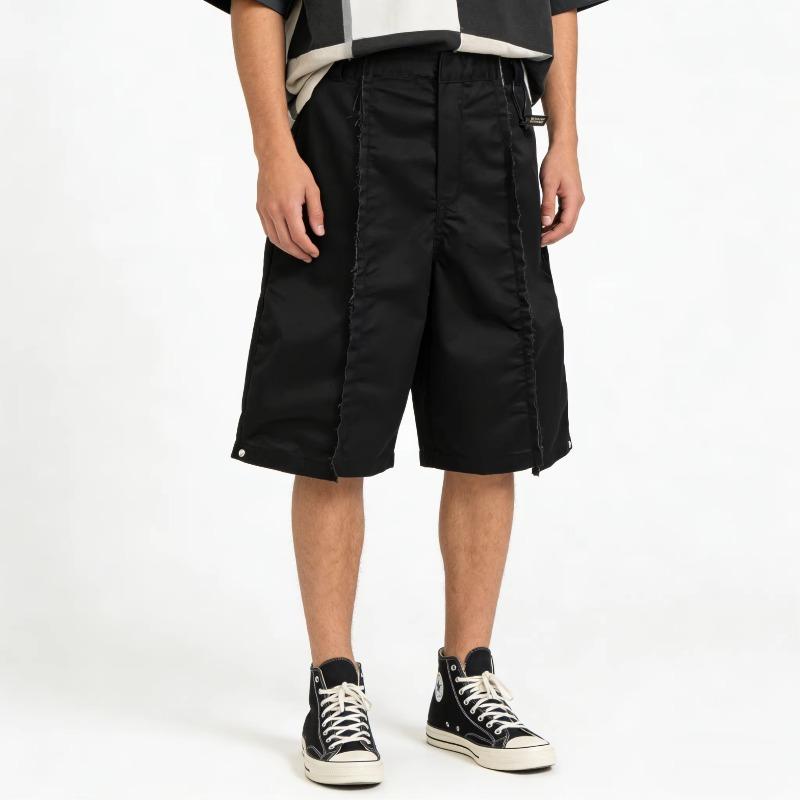 DRIPX Streetwear Raw Edge Cargo Shorts Mens Beige Deconstruct Splice Relaxed Fit Knee-Length Casual Shorts Wide Leg Outdoor Bottoms