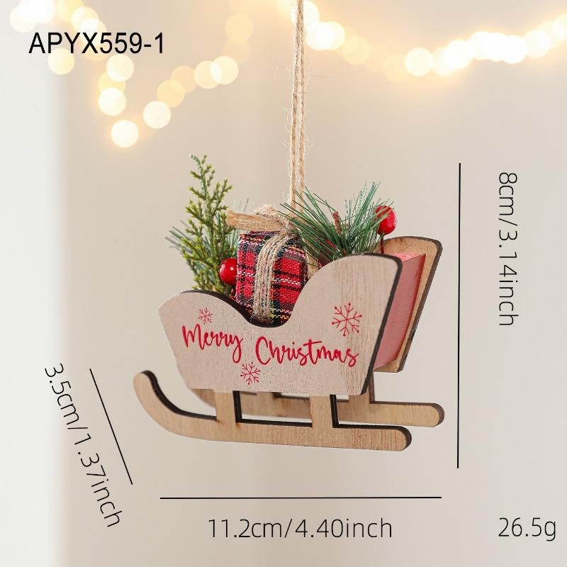 Christmas Wooden Sleigh Ornament Pendant Christmas Tree Decoration Sleigh Pendant Atmosphere Wooden Decoration
