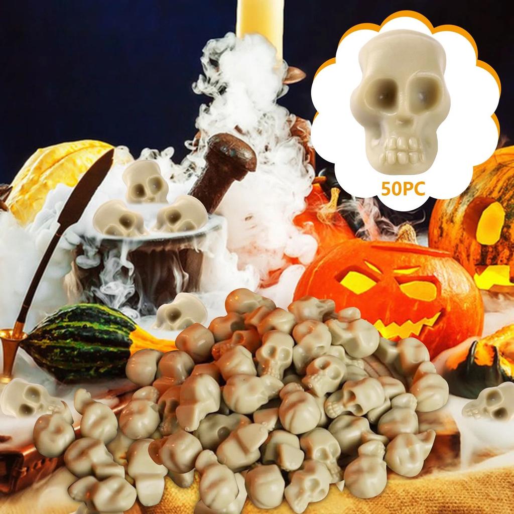 50PCS Mini Scary Skull Heads Statue Luminous Micro Landscape Halloween Skull Miniature Figurine Plastic Pranky Prop