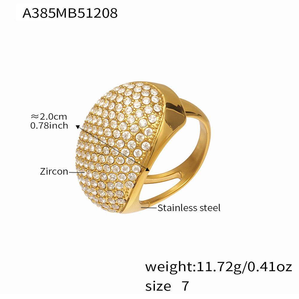 Anel Duplo C Torcido de Luxo em Aço Inoxidável Banhado a Ouro 18k com Anéis Cheios de Zircônia Cúbica Anel Grosso Ajustável para Mulheres
