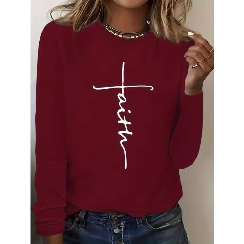 Women's Spring Autumn T-Shirts Fashion Casual Loose 3D Print You Are Enough Printed O Neck Long Sleeve T-shirt Top