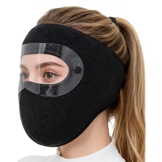 Winter Cycling Fleece Face Guard with Goggles Men Women Cold Weather Outdoor Clear Vision Windproof Antifog Goggle Thermal Full Face Guard