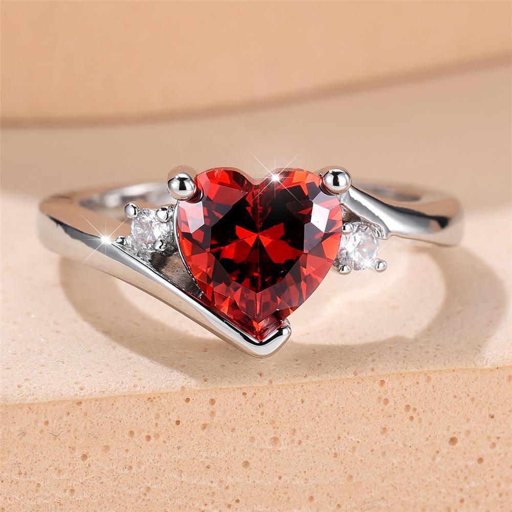 Trendy Red Purple White Zircon Love Heart Vintage CopperColor Wedding Bands Engagement Rings For Women Jewelry