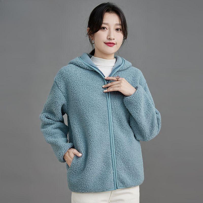 Women Faux Lamb Fleece Hooded Windproof Short Coat Autumn Winter Jacket