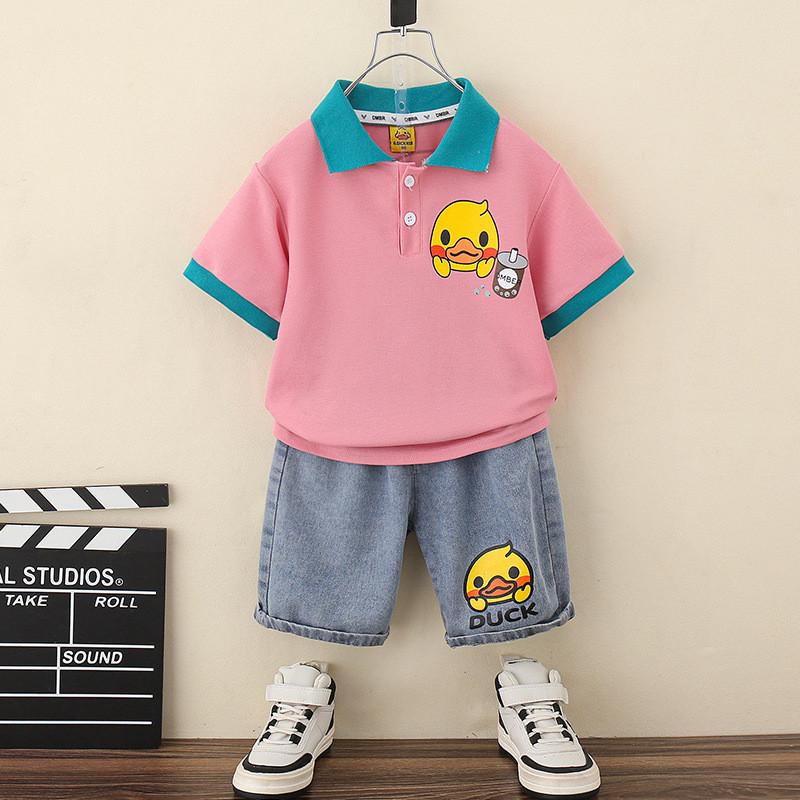 Adorable Little Yellow Duck Boys Summer Outfit Stylish Polo Short Sleeve Set For Kids