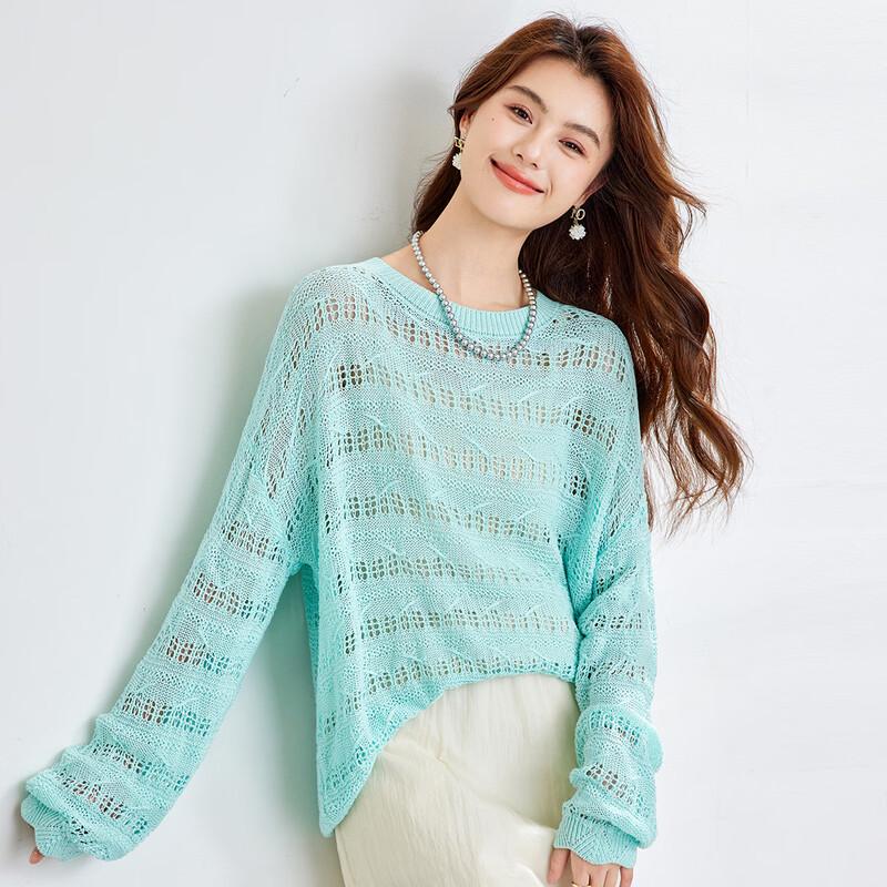 CARBAMMI Women's Lightweight Openwork Long Sleeve Knit Pullover Top